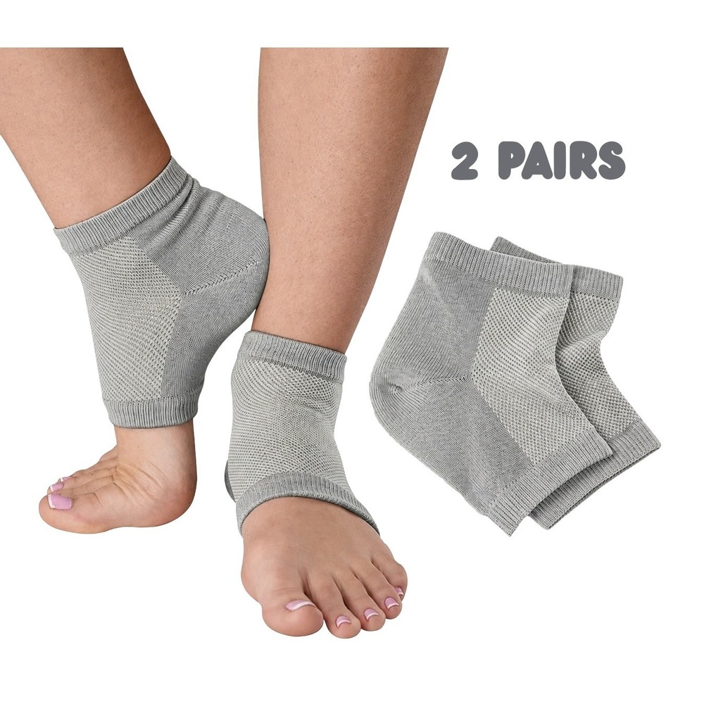Gold Coast Spa Moisturizing Gel Heel Sleeves 2 Pairs Gray Toeless‎ Spa Socks NWT